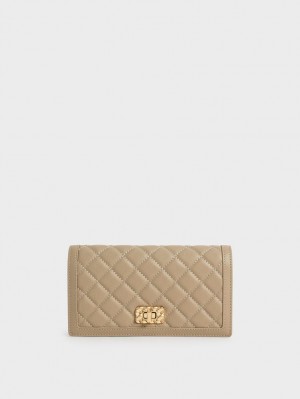 πορτοφολια Charles And Keith Micaela Καπιτονέ Long καφε | 36947-JUKD