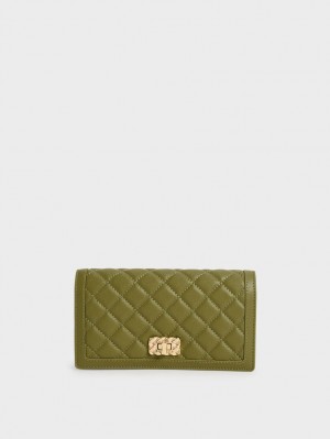 πορτοφολια Charles And Keith Micaela Καπιτονέ Long Ελιά | 51086-HYZD