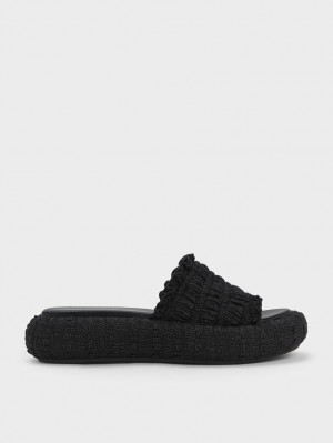 Σαγιοναρεσ Charles And Keith Nuala Ruched Flatforms μαυρα | 28501-HFGM