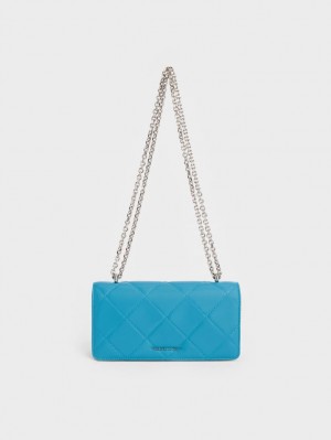 πορτοφολια Charles And Keith Paffuto Chain Handle Καπιτονέ Long μπλε | 34167-VTNO