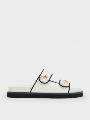 Σαγιοναρεσ Charles And Keith Pearl Embellished Contrast-Trim ασπρα | 58209-NSGM