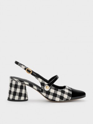 Γοβεσ Charles And Keith Pearl Embellished Gingham Slingback Πολύχρωμο | 61532-EPJO