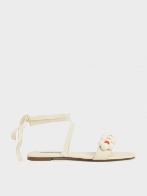 Σανδαλια Charles And Keith Pom Pom Tie-Around κρέμα | 89073-WOFC