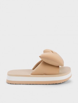 Σαγιοναρεσ Charles And Keith Puffy Bow Μπεζ | 56908-WSUE