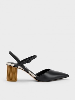 Γοβεσ Charles And Keith Rattan Block Heel μαυρα | 54197-JPYS