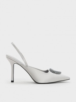 Γοβεσ Charles And Keith Recycled Polyester Beaded Circle Slingback ασημι | 10254-ZDWC