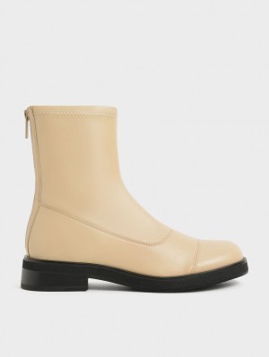 Μποτακια Charles And Keith Round toe Zip-Up Μπεζ | 72681-TLPX