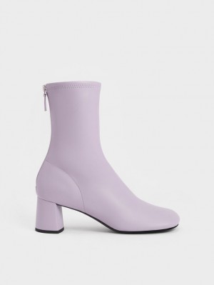 Μποτακια Charles And Keith Round-toe Zip-Up μωβ | 32507-GEFR