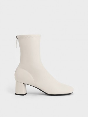 Μποτακια Charles And Keith Round-toe Zip-Up ασπρα | 81764-PIZG