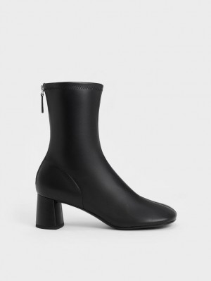 Μποτακια Charles And Keith Round-toe Zip-Up μαυρα | 89672-MJRN