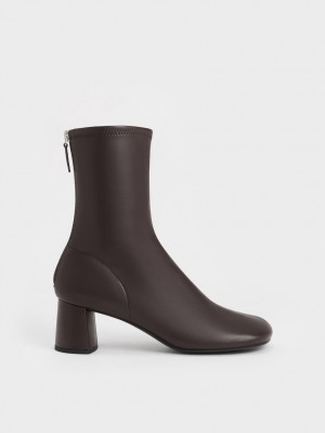 Μποτακια Charles And Keith Round-toe Zip-Up σκούρο καφε | 82069-TZKD