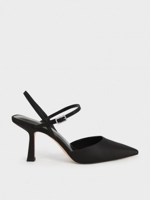 Γοβεσ Charles And Keith Satin Ankle-λουρακια μαυρα | 08613-PEUS