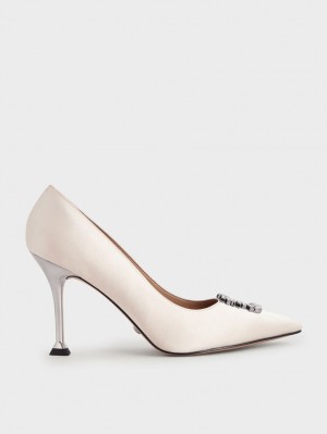 Γοβεσ Charles And Keith Satin Gem-Embellished κρέμα | 14563-ANRB