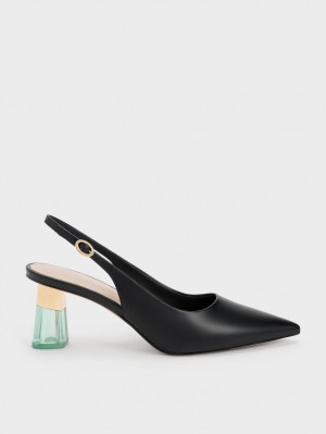 Γοβεσ Charles And Keith See-Through Trapeze Heel Slingback μαυρα | 32617-FPVC