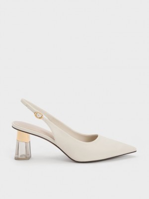 Γοβεσ Charles And Keith See-Through Trapeze Heel Slingback ασπρα | 43157-RVQT