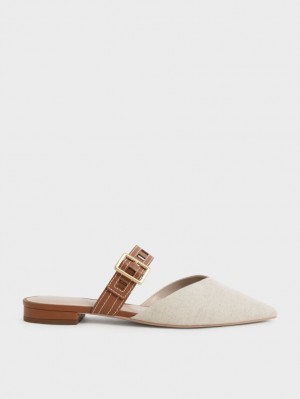 Γοβεσ Charles And Keith Sepphe Cut-Out λουρακια φλατ Mule ασπρα | 49082-HNBK
