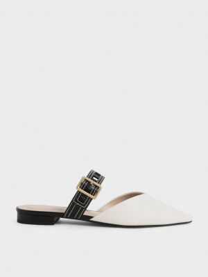 Γοβεσ Charles And Keith Sepphe Cut-Out λουρακια φλατ Mule ασπρα | 41520-NKMO