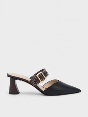 Γοβεσ Charles And Keith Sepphe Cut-Out λουρακια με τακουνι Mule μαυρα | 92510-BYXC