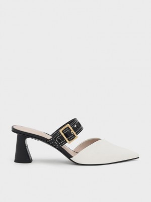 Γοβεσ Charles And Keith Sepphe Cut-Out λουρακια με τακουνι Mule ασπρα | 16752-IDYE