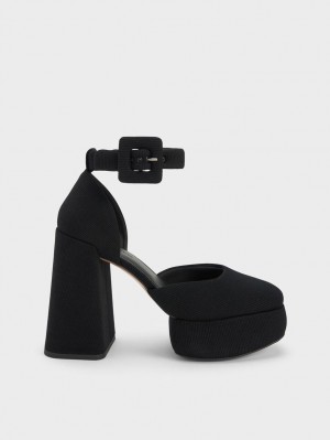 Γοβεσ Charles And Keith Sinead Woven Buckled D'Orsay flatforms μαυρα | 86359-AXGL