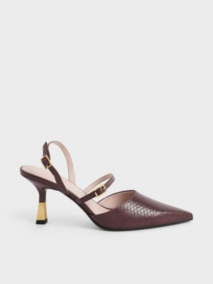 Γοβεσ Charles And Keith Snake-Print Double λουρακια Slingback καφε | 36254-VGPH