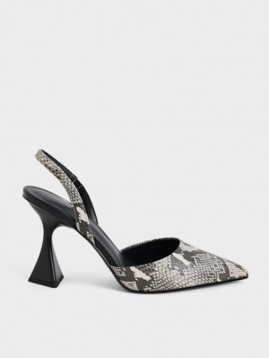 Γοβεσ Charles And Keith Snake-Print Slingback Μπεζ | 71825-SRAU