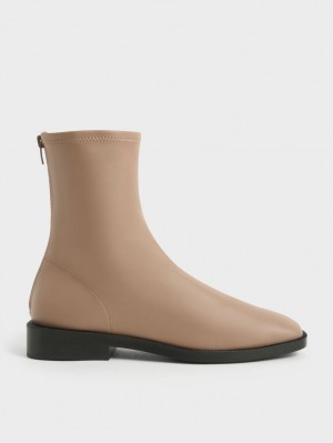 Μποτακια Charles And Keith Square toe Zip-Up καφε | 43651-PZUO
