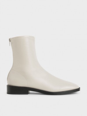 Μποτακια Charles And Keith Square toe Zip-Up ασπρα | 86940-YQCT