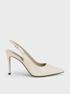 Γοβεσ Charles And Keith Stiletto Heel Slingback κρέμα | 19536-ASQL