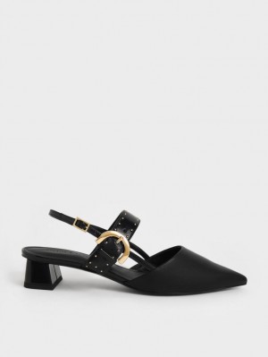 Γοβεσ Charles And Keith Studded Buckled Slingback μαυρα | 27163-VIWM