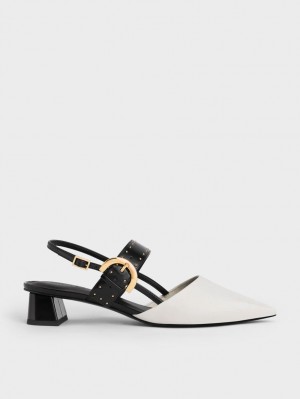 Γοβεσ Charles And Keith Studded Buckled Slingback ασπρα | 91853-QEVL