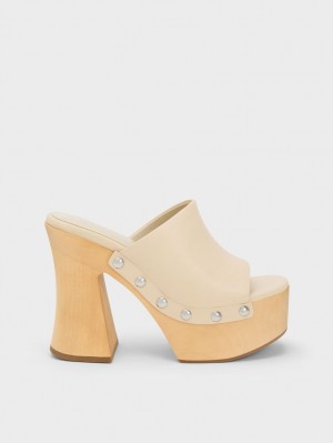 Σαμπο Charles And Keith Tabitha δερματινα flatforms Μπεζ | 67402-HXUN