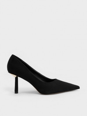 Γοβεσ Charles And Keith Textured Pointed-toe Cylindrical Heel μαυρα | 48960-FDIA