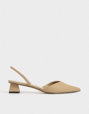 Γοβεσ Charles And Keith Trapeze Heel Slingback Μπεζ | 74826-WMCE