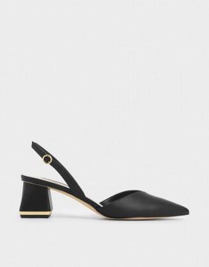 Γοβεσ Charles And Keith Trapeze Heel Slingback μαυρα | 76431-UFSN
