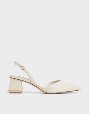 Γοβεσ Charles And Keith Trapeze Heel Slingback ασπρα | 61507-LEVA