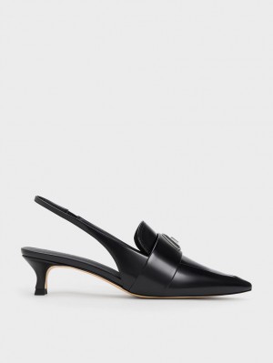 Γοβεσ Charles And Keith Trice Metallic Accent Pointed-toe Slingback μαυρα | 47281-JKTL