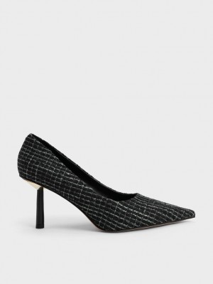 Γοβεσ Charles And Keith Tweed Pointed-toe Cylindrical Heel μαυρα | 83245-HWLX