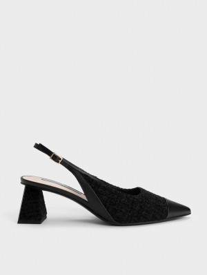 Γοβεσ Charles And Keith Tweed toe Cap Slingback μαυρα | 60537-ORBK
