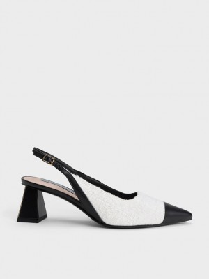 Γοβεσ Charles And Keith Tweed toe Cap Slingback ασπρα | 41628-XVOH