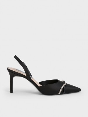 Γοβεσ Charles And Keith Twist Detail Satin Slingback μαυρα | 08123-HGAL