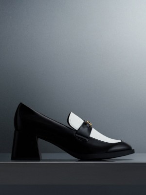 Γοβεσ Charles And Keith Two-Tone Metallic Accent Block Heel Loafer μαυρα | 89205-KBQN
