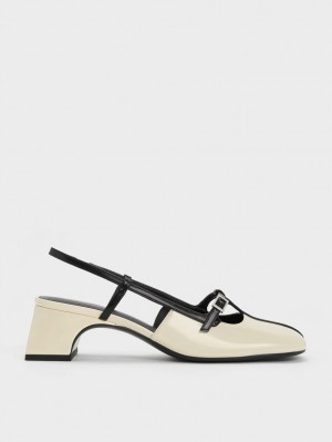 Γοβεσ Charles And Keith Two-Tone T-Bar Slingback κρέμα | 86540-PDVW