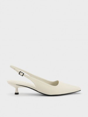 Γοβεσ Charles And Keith Vita Square-toe Slingback ασπρα | 37624-IZFT