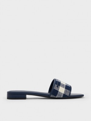 Σανδαλια Charles And Keith Woven Gingham σκούρο μπλε | 09836-WVBR