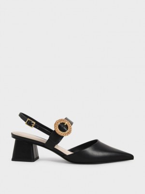Γοβεσ Charles And Keith Woven πόρπης Slingback με τακουνι μαυρα | 05231-NQIX