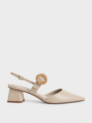 Γοβεσ Charles And Keith Woven πόρπης Slingback με τακουνι Μπεζ | 61978-ZLJW
