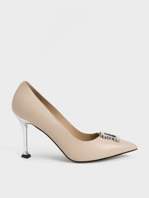 Γοβεσ Charles And Keith δερματινα Gem-Embellished Μπεζ | 09132-WYVR