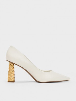 Γοβεσ Charles And Keith Καπιτονέ Heel Pointed-toe ασπρα | 63975-GVOE
