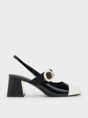 Γοβεσ Charles And Keith λουστρινι Two-Tone Pearl πόρπης Slingback μαυρα | 36729-ATLM